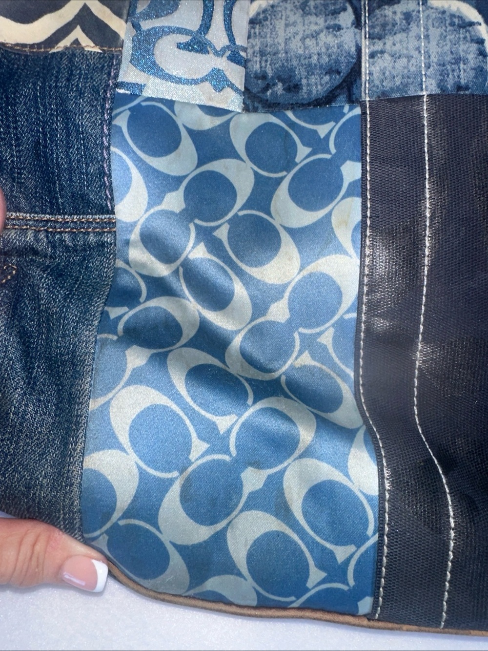 Coach Indigo Denim Blue Patchwork Ergo XL Hobo Handbag Purse Bag - Picture 16 of 17